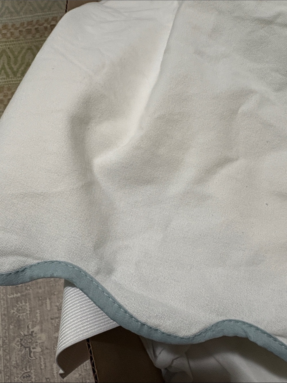 Lush Decor White Scalloped Edge Bedskirt  with Light Blue Trim - Picture 3 of 5